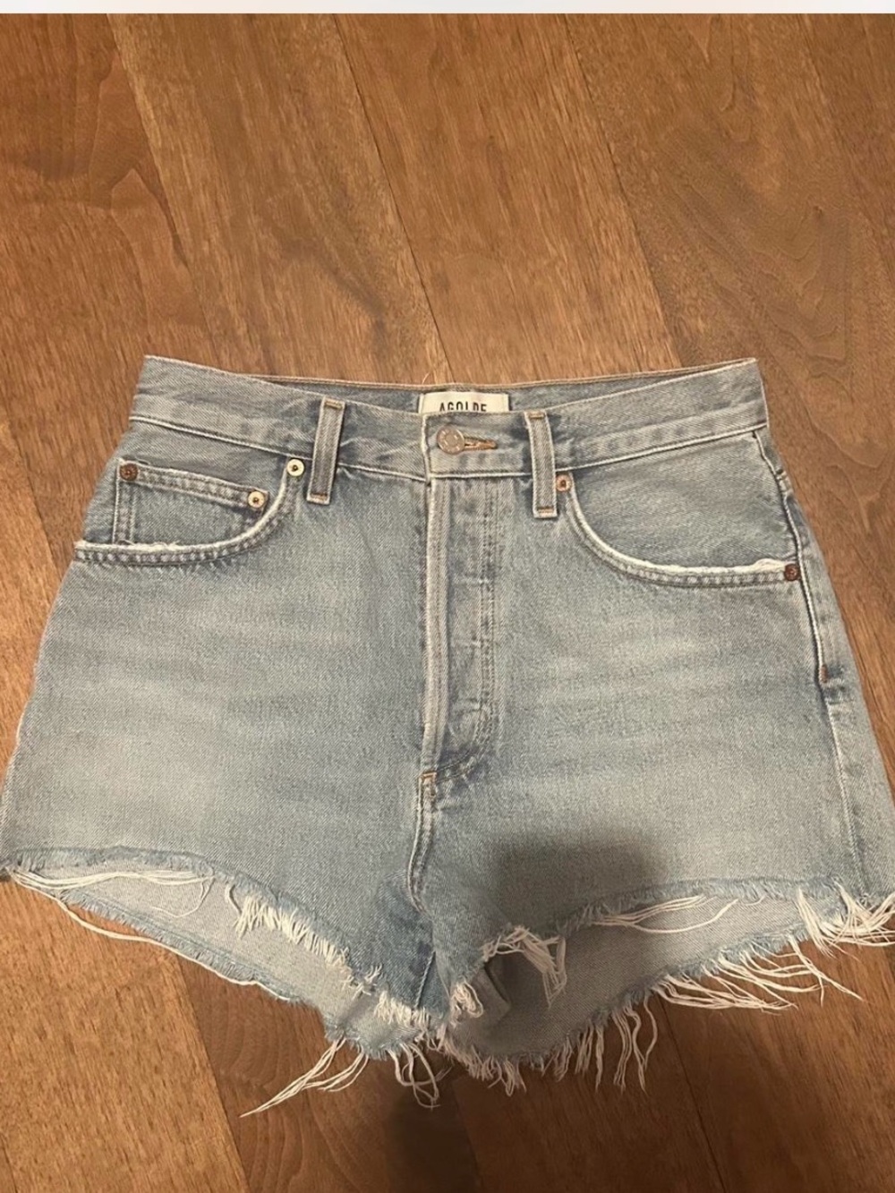 Agolde High-Waist Light Blue Denim Shorts - Picture 2 of 4